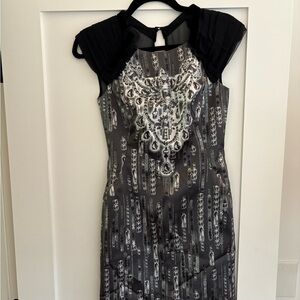 Karen Millen Black and Silver Patterned Mini Dress